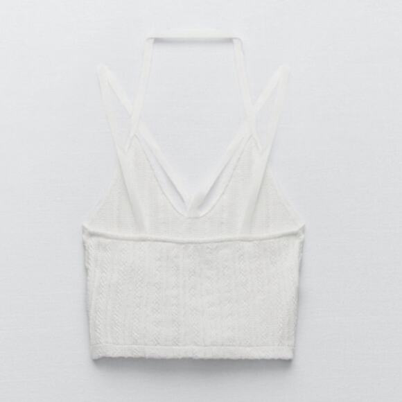NWT Zara White‎ Knit Strappy Crop Top - Picture 4 of 9